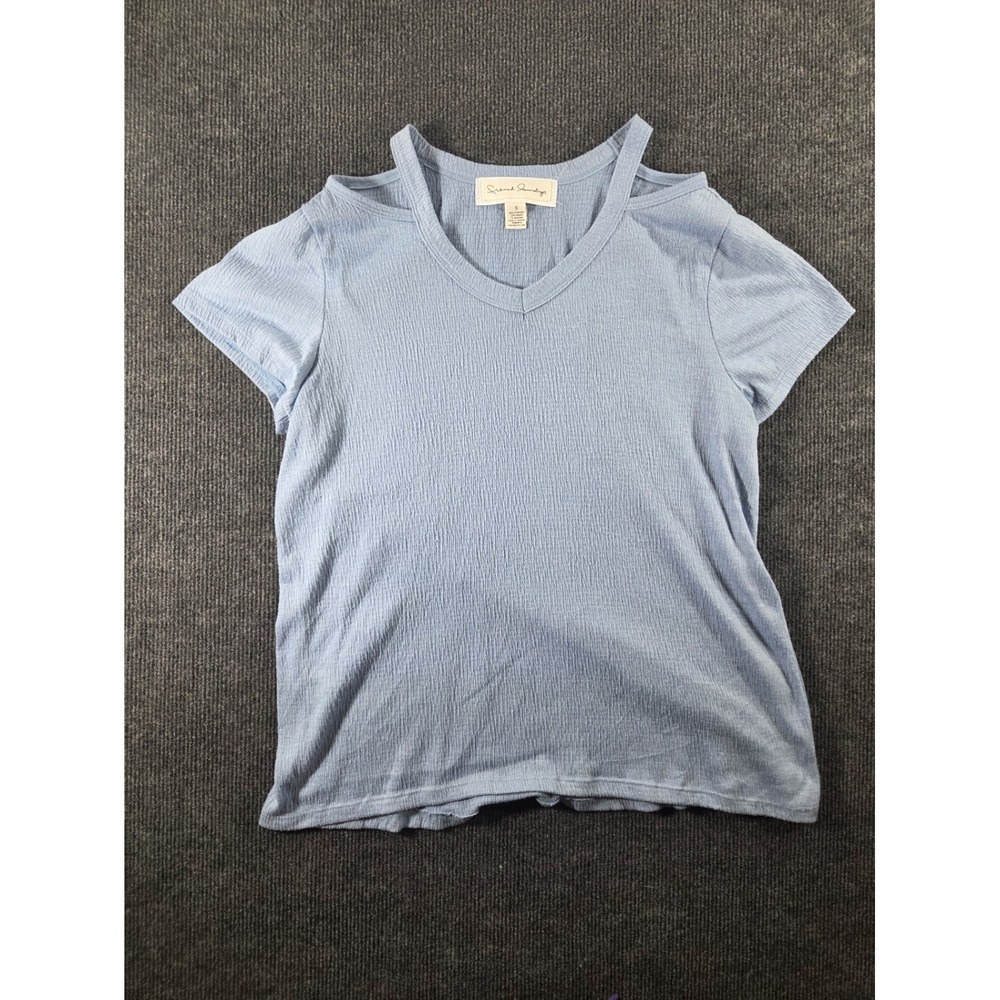 French Laundry Womens Light Blue Cold Shoulder V-Neck Textured Top Size S 2421
